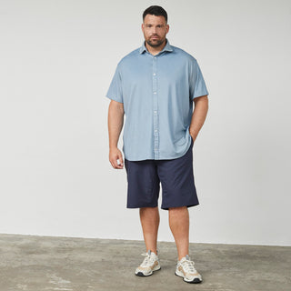 North Latitude / North Latitude Denim Pique Shirt Melange SS Shirt SS 0540 Mid Blue