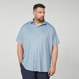 North Latitude / North Latitude Denim Pique Shirt Melange SS Shirt SS 0540 Mid Blue